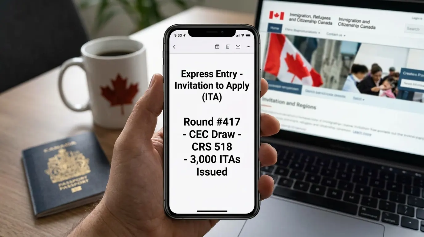 IRCC issues 3,000 ITAs in Express Entry round 417 CEC draw at CRS 518